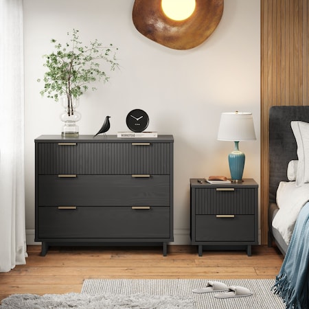 Manhattan Comfort Granville Dark Grey 3-Drawer Dresser and 2-Drawer Nightstand, Set of 2 GRAN045